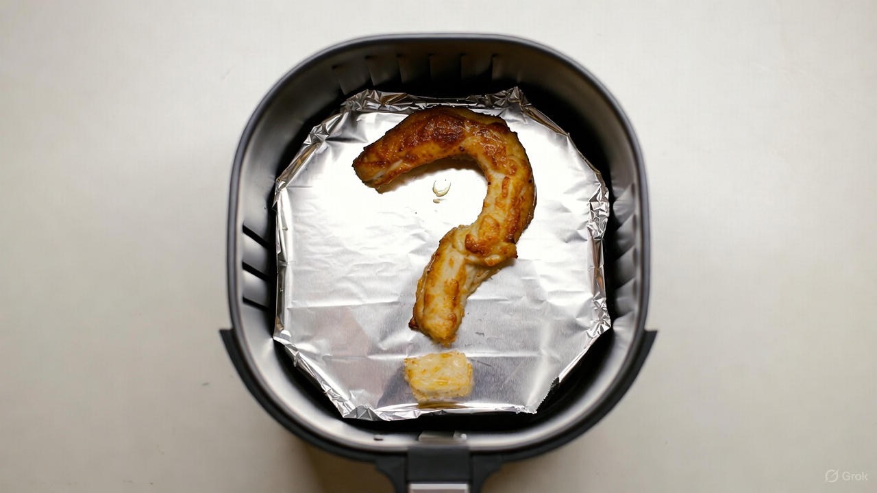 Question mark made of food inside an Air Fryer