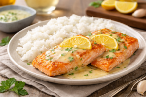 Salmon in the air fryer with rice