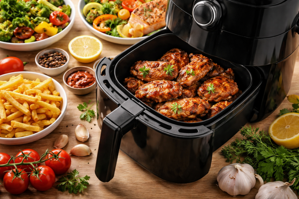 Food in an air fryer with the correct temperature and time