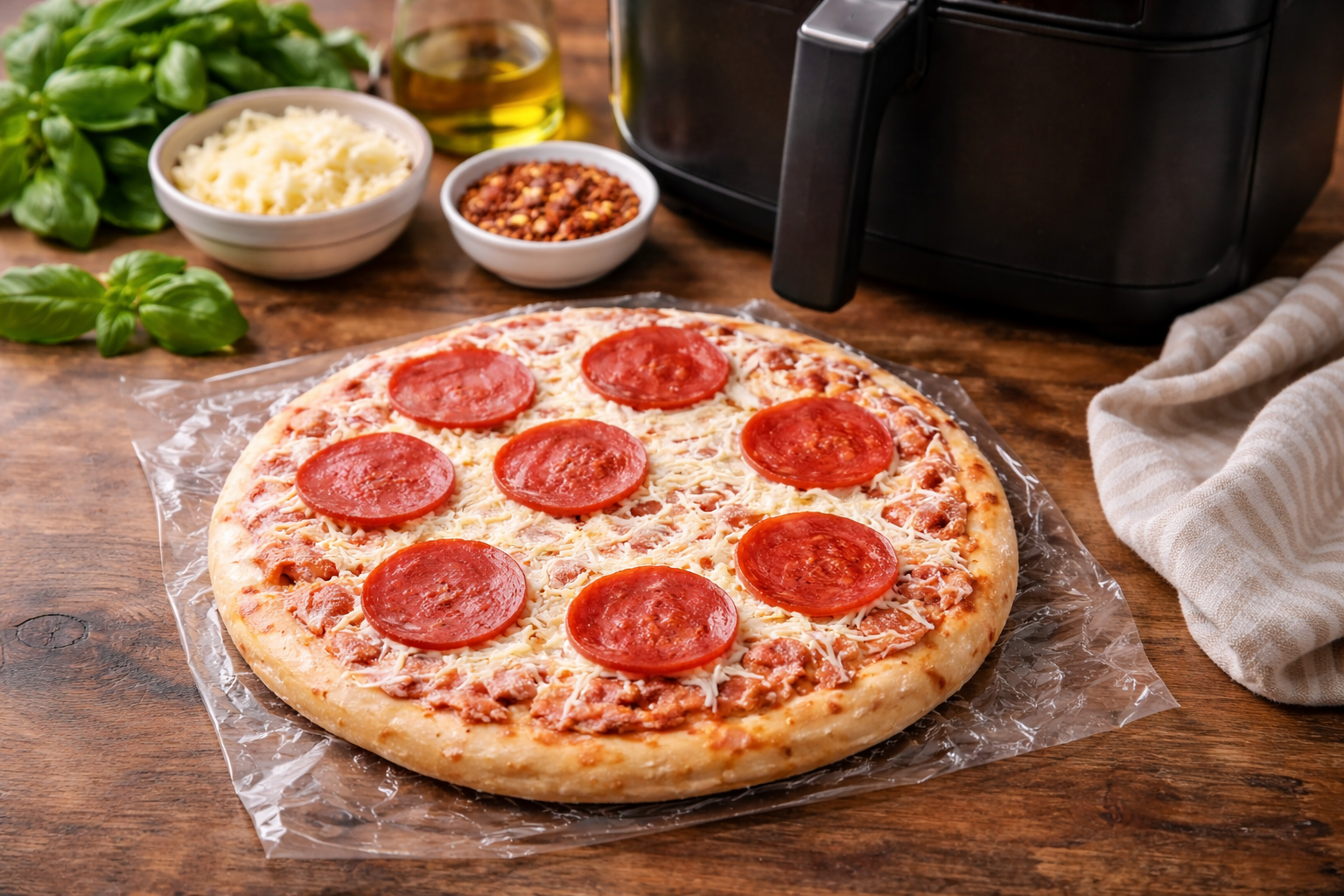 Frozen pizza in an air fryer