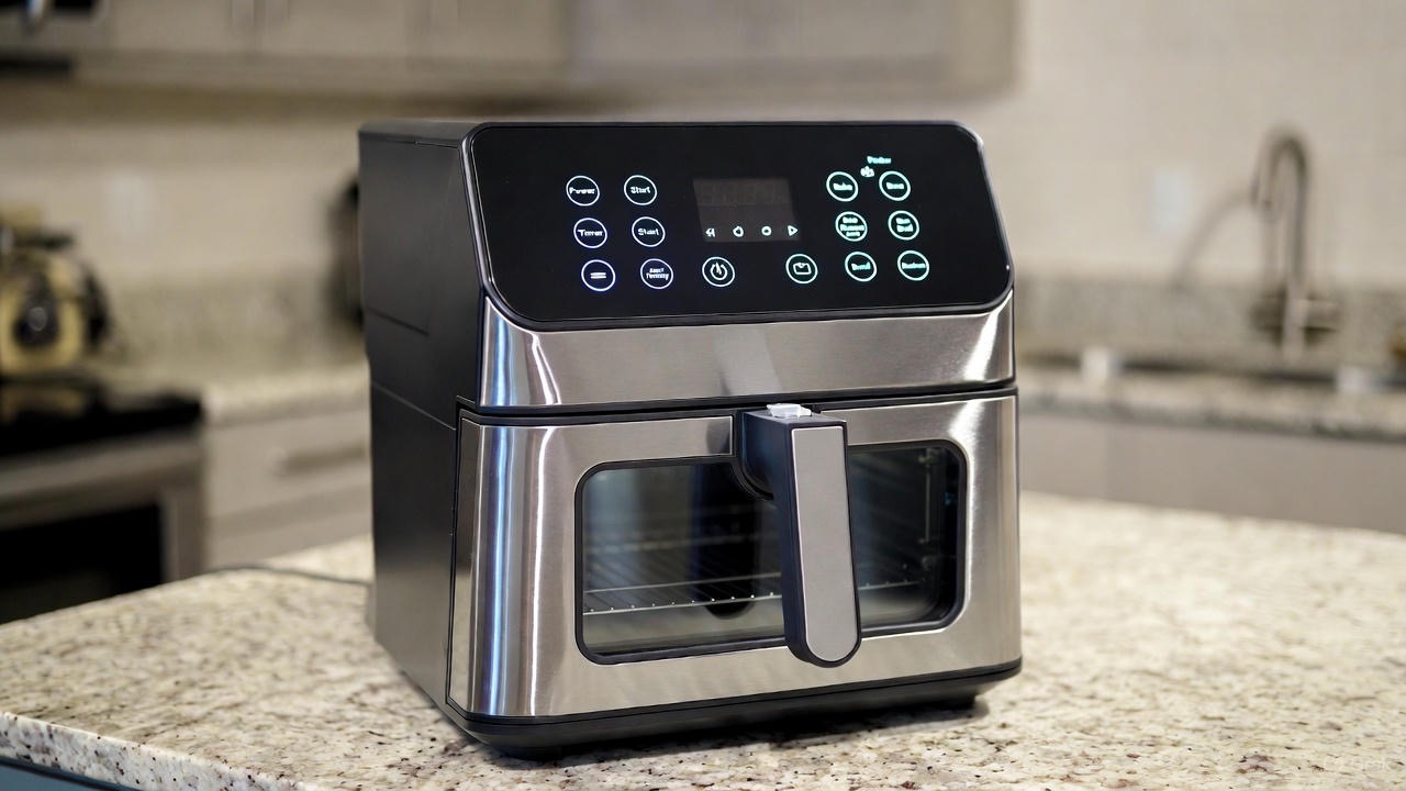 an extra large air fryer standing on top of the kitchen counter