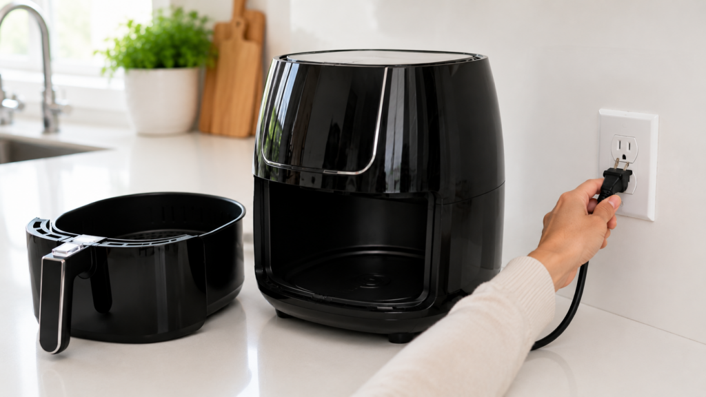 Unplugging an air fryer to perform a reset