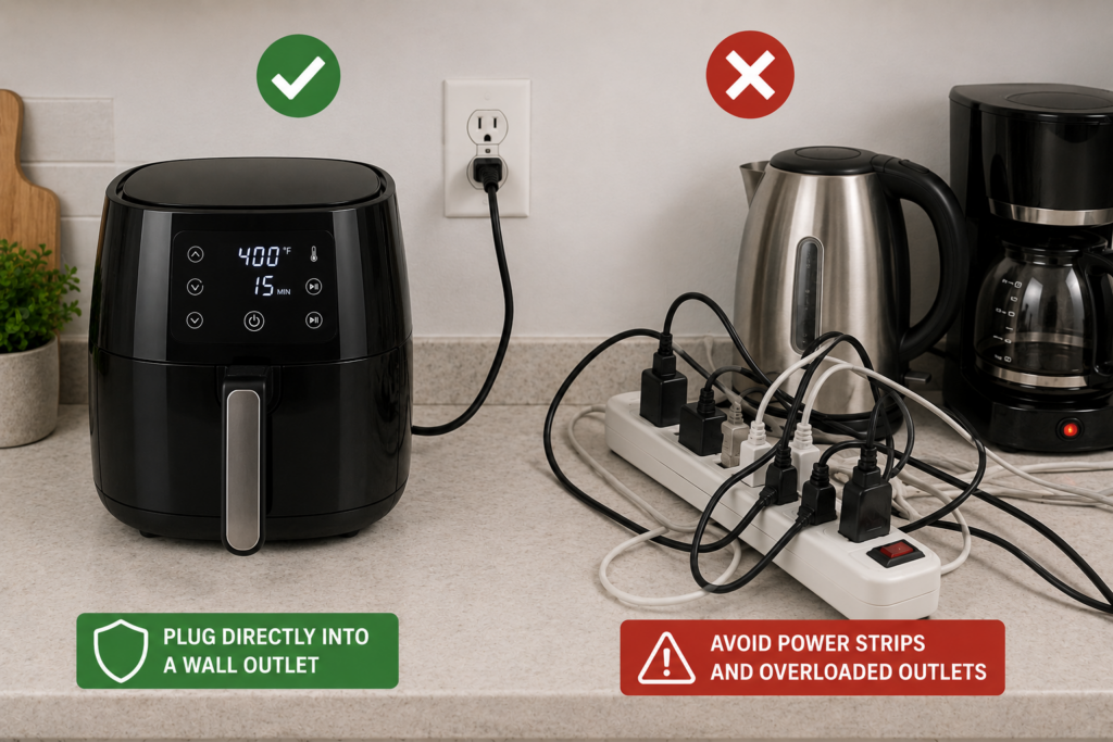 Air fryer plugged directly into a wall outlet instead of a power strip