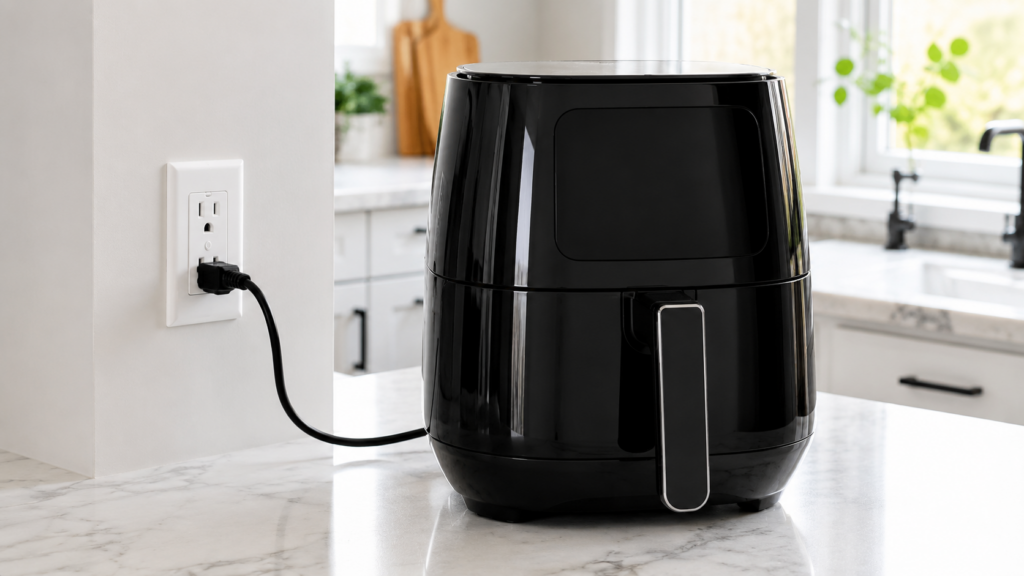 Air fryer plugged directly into a kitchen wall outlet