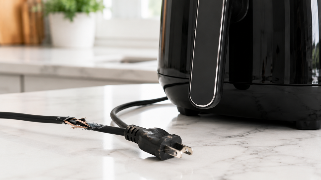 Damaged air fryer power cord that should not be used