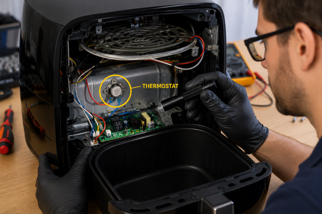 Air fryer thermostat inspection
