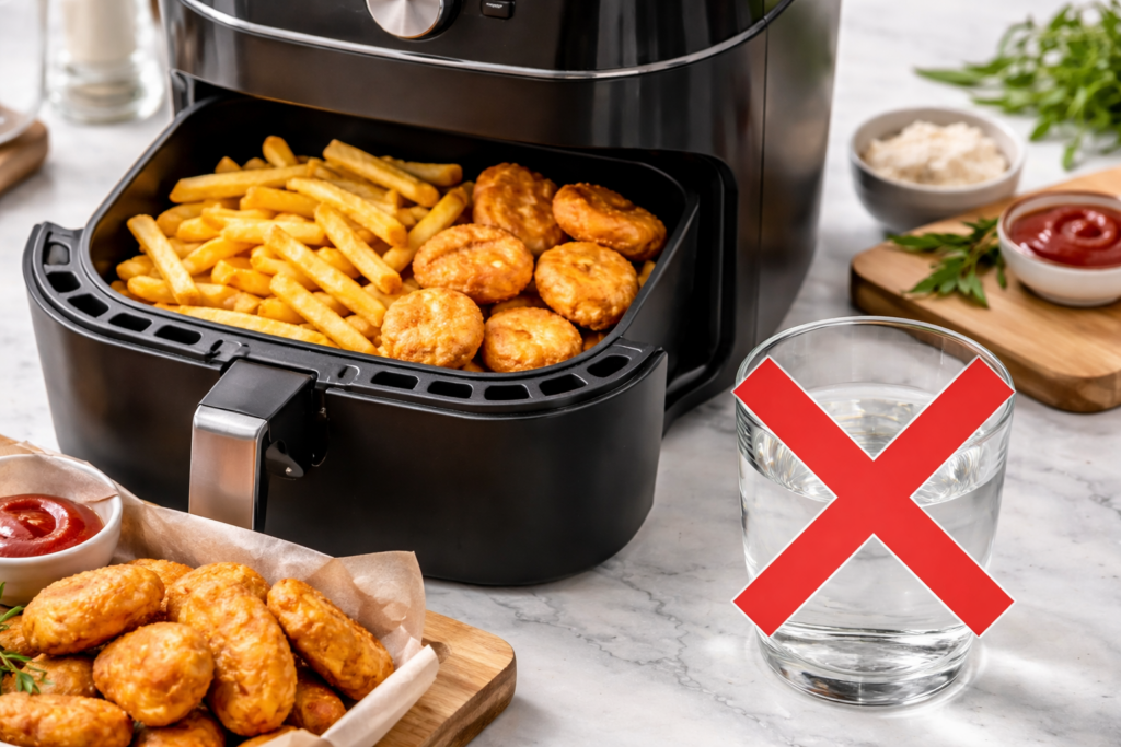 can't use water in air fryer 
