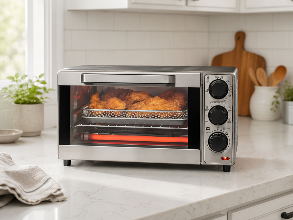 Compact Hamilton Beach Sure-Crisp stainless steel air fryer 
