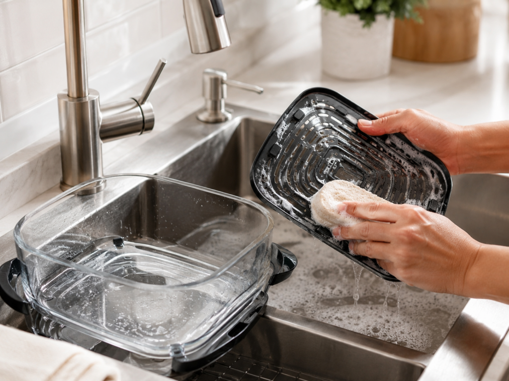Cleaning the Ninja Crispi Pro glass bowl and crisper plate