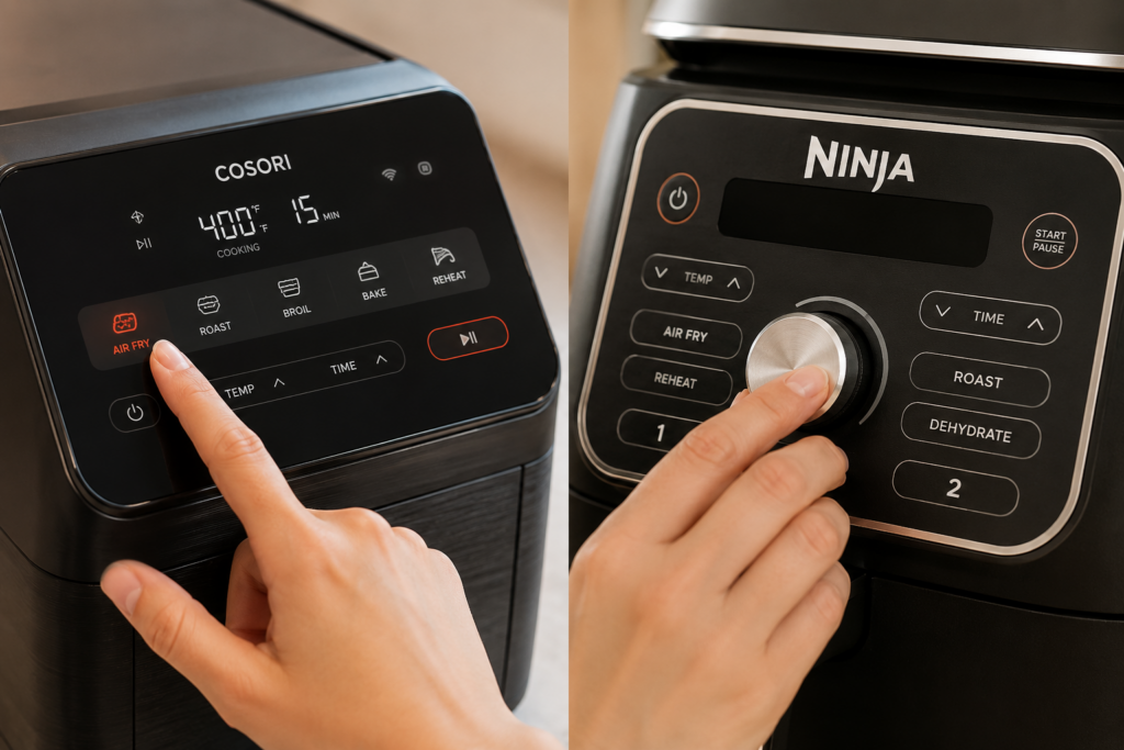 Touchscreen and button-style air fryer control panels compared