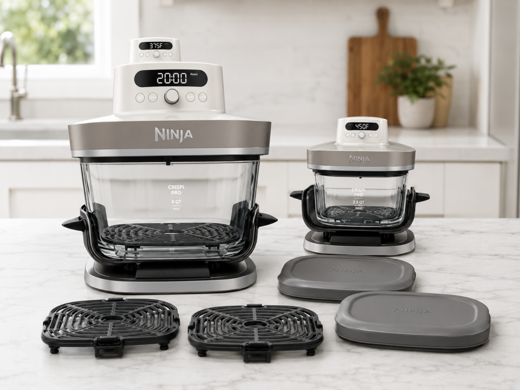 Ninja Crispi Pro with 6-quart and 2.5-quart glass cooking containers