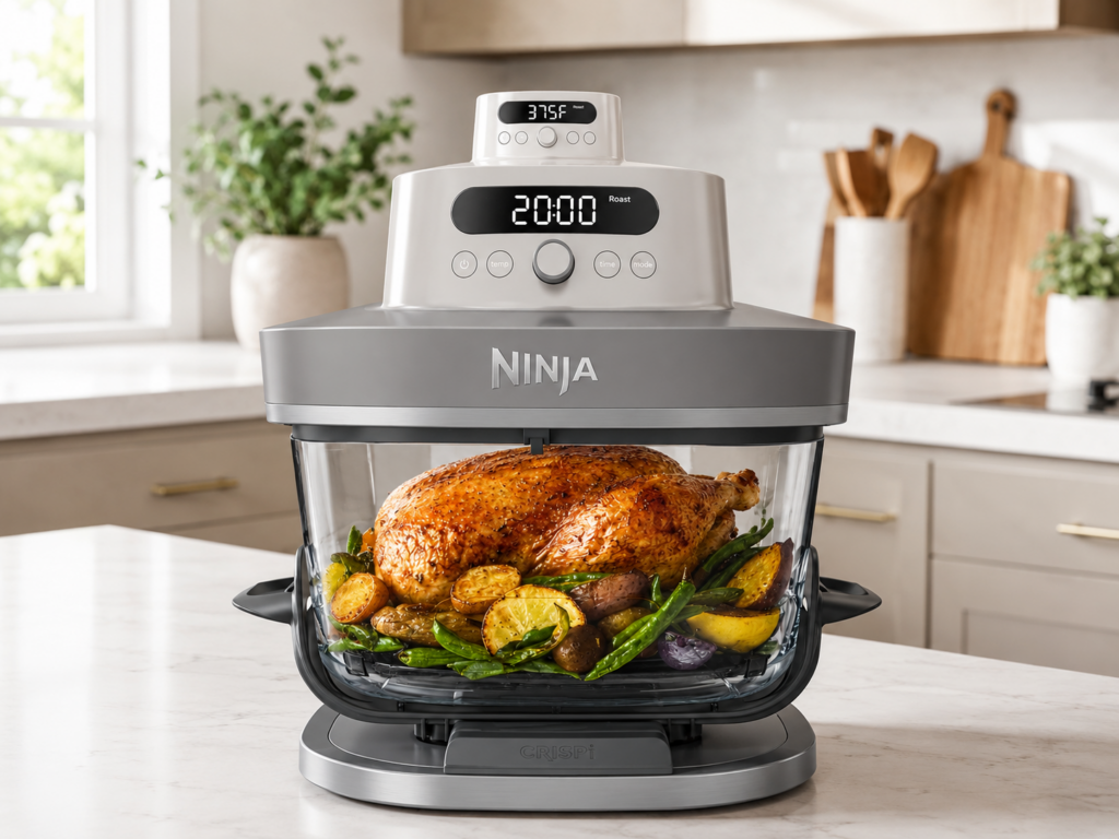 Ninja Crispi Pro cooking chicken n its glass container