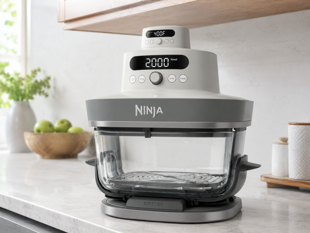 Ninja Crispi Pro with 6-quart glass container on a kitchen countertop