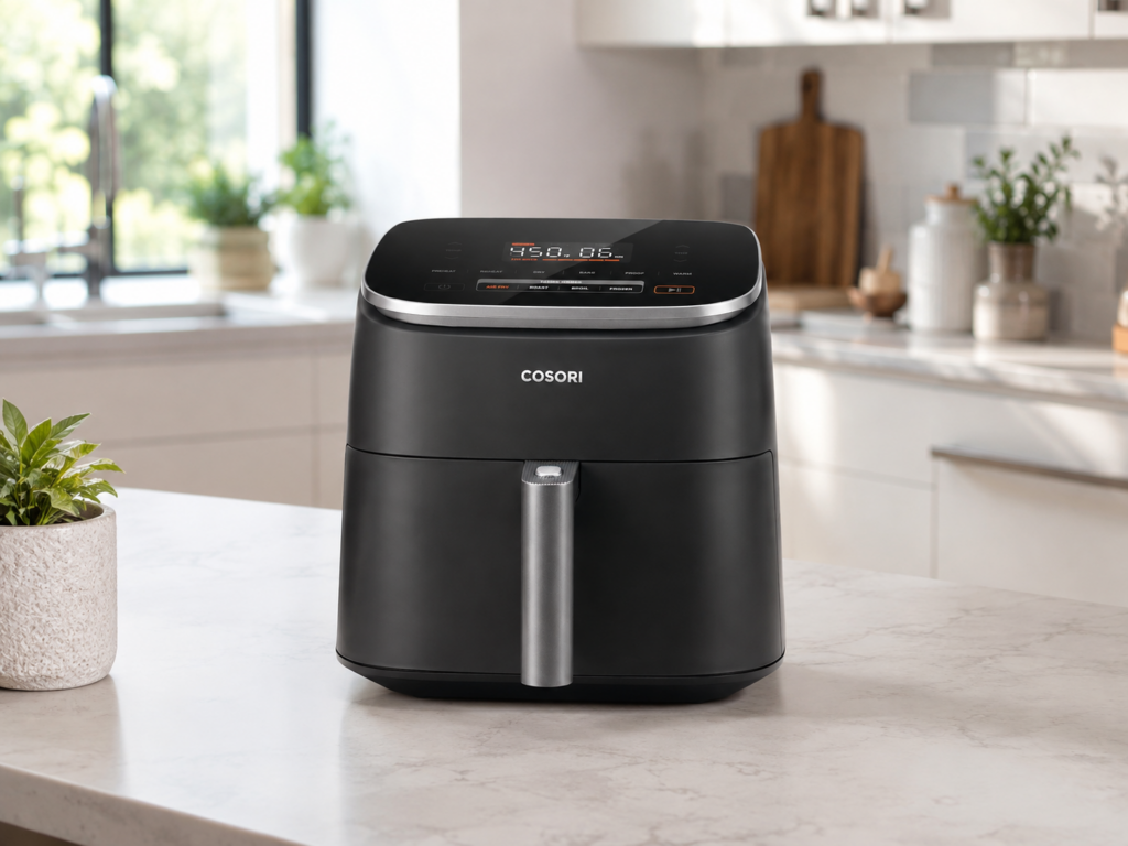 cosori turbo blaze air fryer in a modern kitchen 