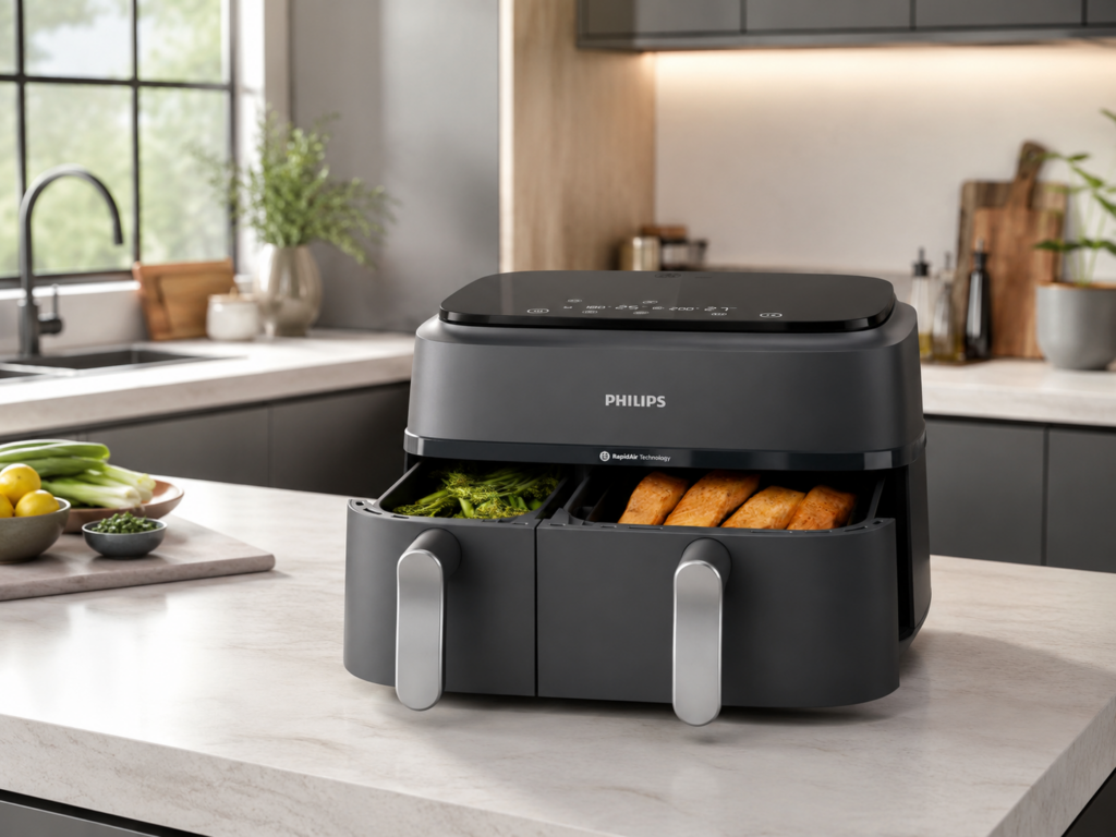 philips dual zone air fryer in a modern kitchen